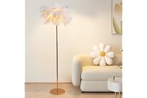 OLUZFAN Feather Lamp, 63'' Height Natural Ostrich Floor Lamp for Living Room, 3 Color Temperatures LED Bright Bulbs, Modern Bedroom Floor Lamp Standing Light with Foot Switch for Bedroom (White)