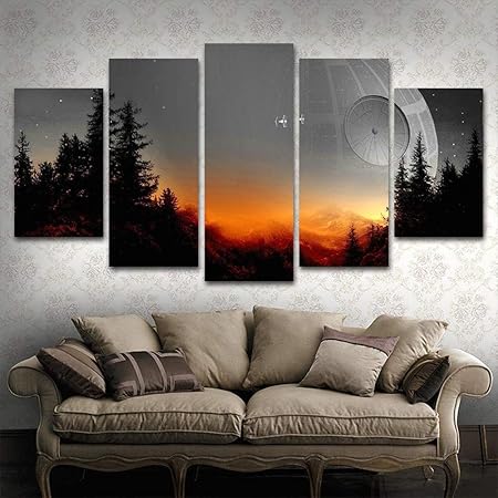 XMQW Cuadro en Lienzo 5 Partes Star Wars Árbol HD Impreso Mural para la Moderno Decoración del Hogar,B,40\