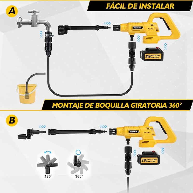 Hidrolimpiadora Inalámbrica 21V, 68 Bar, 2X 4000mAh