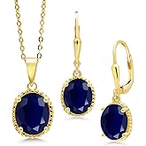 Gem Stone King 18K Yellow Gold Plated Silver Blue Sapphire Pendant and Earrings Jewelry Set For Women (10.00 Cttw, Oval Gemstone Birthstone, with 18 Inch Chain)