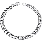 U7 Link Bracelets for Men, Cuban Link/Rope/Watch Band Solid Bracelet, Silver Black Gold Color Wrist Bracelet 3/6/9/12/15mm Width, 6.5/7.5/8.3 Inch Length, Hand Chain Jewelry for Mens Women
