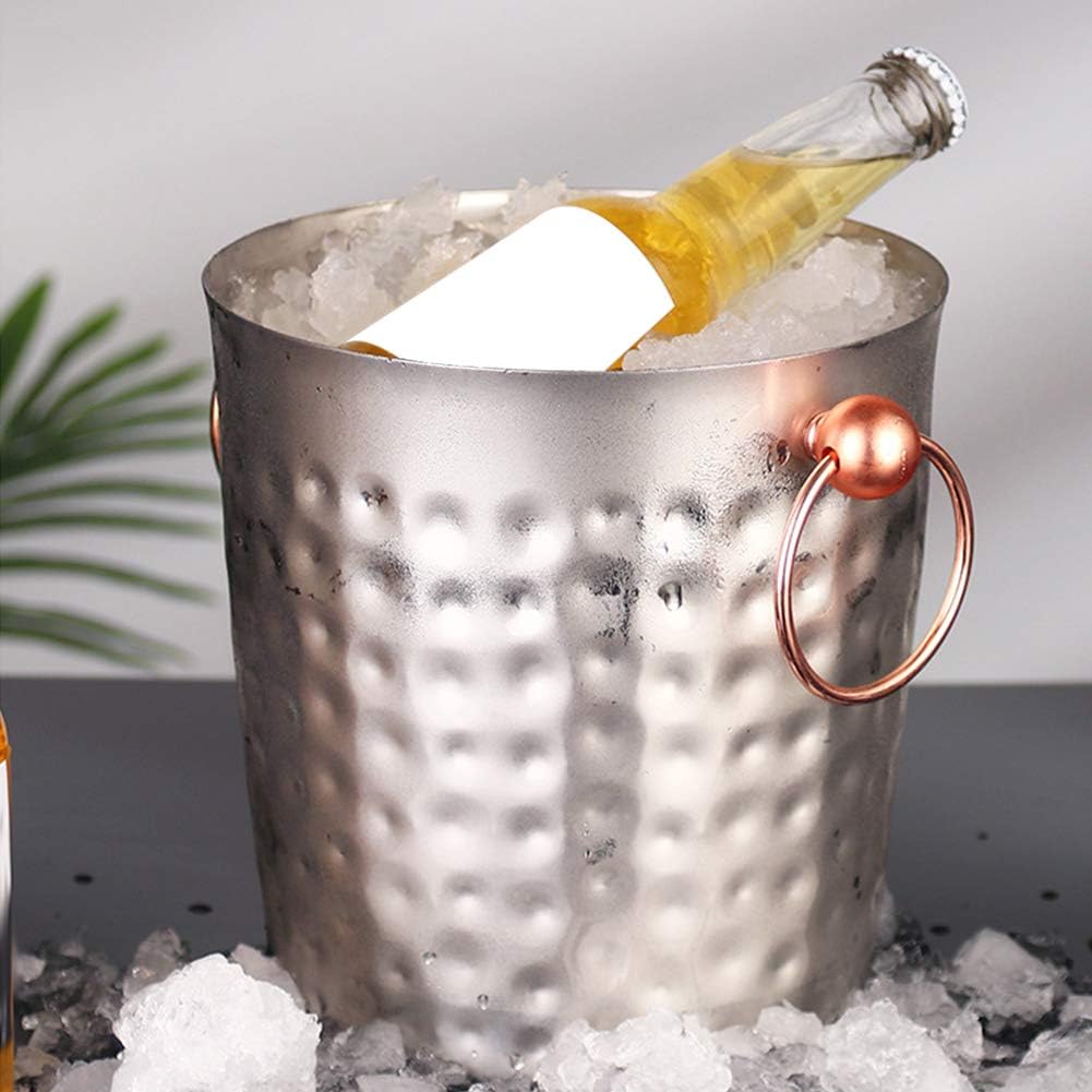 Stainless Ice Bucket, 3L Portable Stainless Steel Ice Bucket Container Champagne Barrel with Handle for Home Bar Use