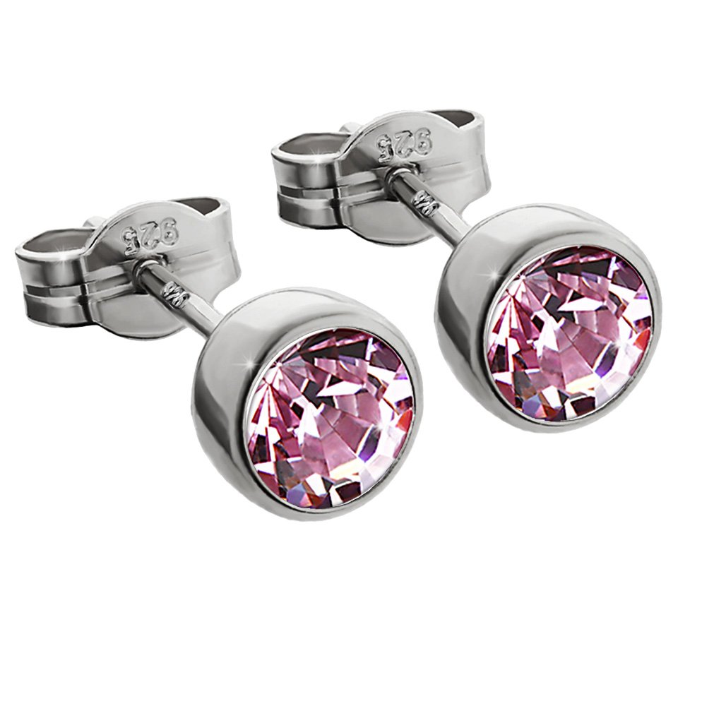 NKlaus silver pair of stud earrings 925 sterling silver rhodium plated 5,50mm lavender cubic zirconia ladies men 6584