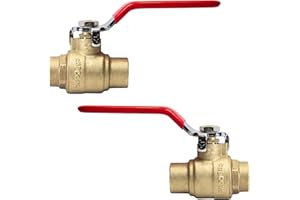 2-Pack HeSun 3/4 Inch Sweat Ball Valve, Brass Full Port Shut-off Valve,3/4" SWT x 3/4" SWT, 600 WOG (Water, Oil and Gas),Red(VALVE047-2)