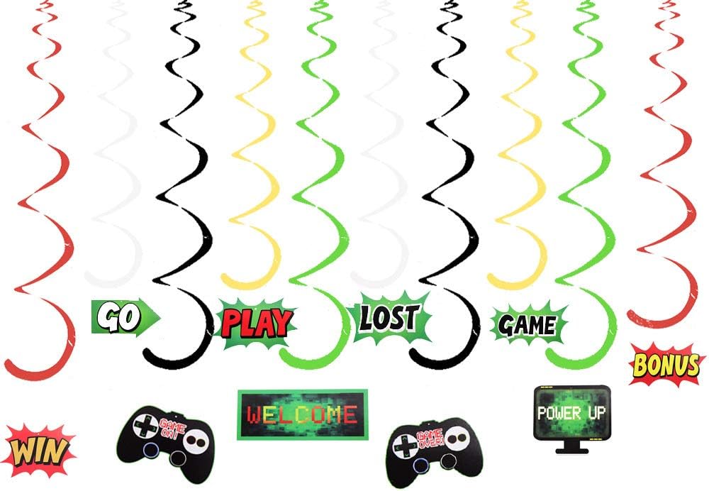 Longsing Game Party Hanging Swirl Gaming Party Decoration 20 Pcs Video Games Party Themed for Kids and Adult Party Supplies