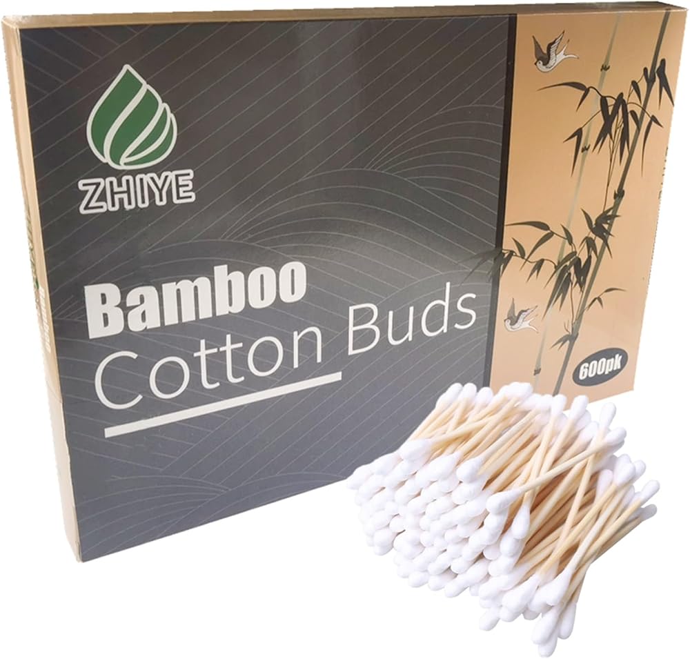 ZHIYE Bamboo Cotton Buds 600 Pack 7.3cm White Wooden Cottton Swabs Biodegradable