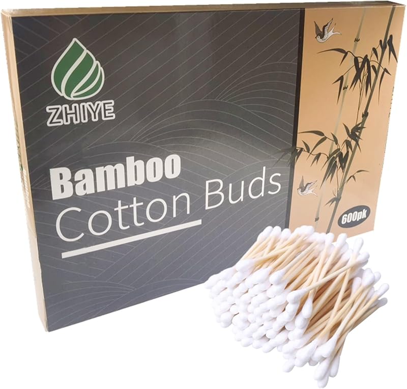 ZHIYE Bamboo Cotton Buds 600 Pack 7.3cm White Wooden Cottton Swabs Biodegradable
