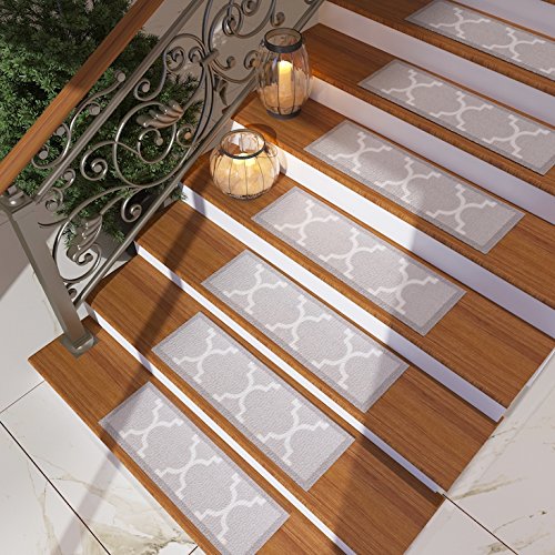 [Set of 7] Grey Stair Tread Rugs Modern Design Trellis Lattice Carpet