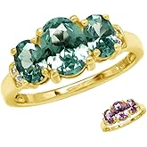 Silvershake 3-Stone Oval Shape Birthstone Gemstone White Gold Plated or Yellow Gold Plated 925 Sterling Silver Classic Statement Ring Jewelry for Women