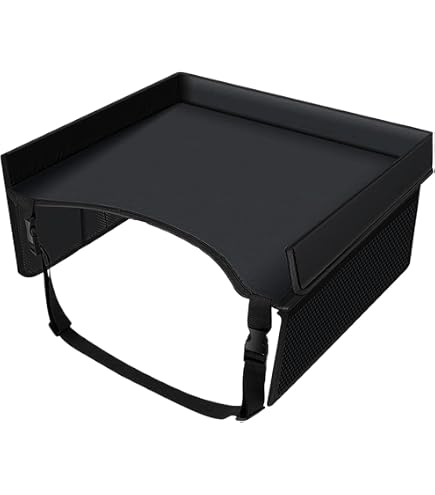 Kids Travel Tray For Car & Plane - Foldable Lap Desk Organizer With Pockets & Adjustable Straps For Long Trips
