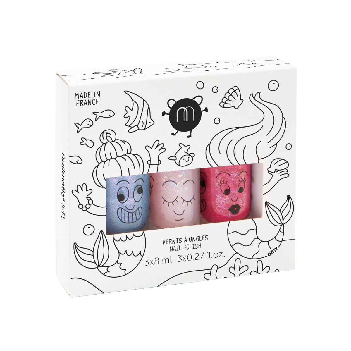 nailmatic KIDs Water-based Nail Polish 3 Pack Set, Mermaid, NK-MERMAID3
