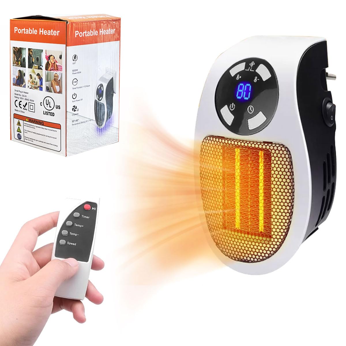 Photo 1 of Portable Plug in Heater, 500W Small Electric Heater with Overheat Protection, Adjustable Electronic Thermostat, Precise LED Display Wall Outlet Space Heaters for Indoor Use - Office and Bedroom, etc