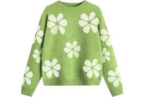 EGOCKAL Girls Fall Sweaters Pattern Casual Crewneck Long Sleeve Knit Pullover Tops for Kids Size 5-14 Years