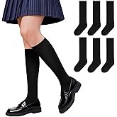 Haloumoning 3 Pack Girls Knee High School Uniform Dress Socks Kids Long Seamless Toe Cotton Tube Socks 1-15 Years