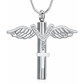 Rstnxnnl Cross Cremation Jewelry Urn Necklaces Cross Angel Wings Urn Necklaces for Ashes Memorial Keepsake Pendant for Women Men Gifts With Funnel Kit & Bag