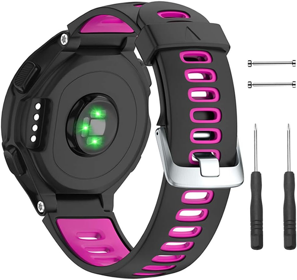 NotoCity Silicone Watch Band Replacement Solft Silicone Strap Compatible Forerunner 230/ 220/ 235/ 620/ 630/ 735XT/ Approach S20/ S5/ S6-Black Rose Red