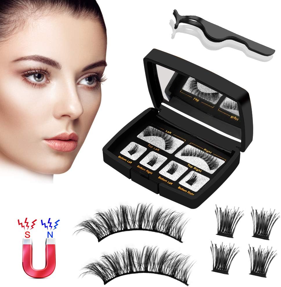 Magnetic Eyelashes, 8 PCS 3D Silk Lashes Handmade Ultra Thin and Reusable False Eyelashes Soft and Comfortable with Free Eyelash Tweezers
