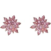 Just Follow Crystal Flower Burst Stud Earrings for Women Rhinestone Floral Cluster Zircon Blooming Earrings Wedding Party Jewelry Accessories
