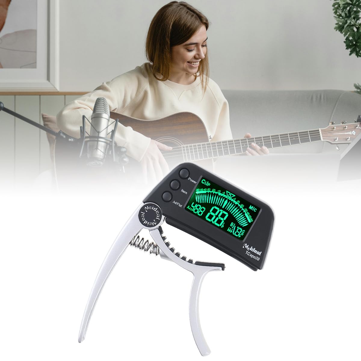 MuzcYM 2-in-1 Clip-On Guitar Capo&Tuner with LED Display, High Accuracy Digital Tuner for Acoustic Electric Guitar Bass Ukulele Professional Musician Accessories