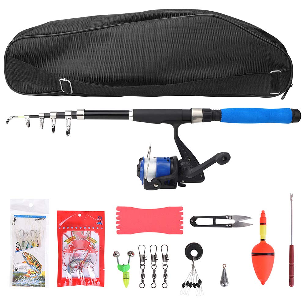 Fishing Rod kit - 28038-T210BL 2.1m Portable Fishing Pole Set include Retractable Fishing Rod & Spinning Reel, Fishing Gear for Kids Adults