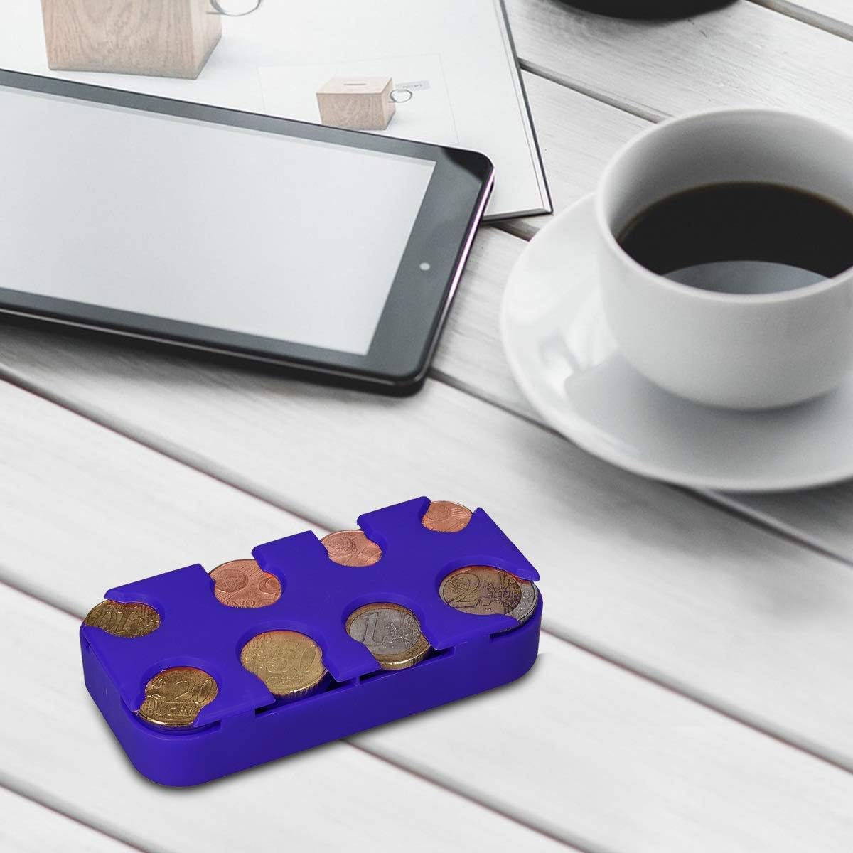kwmobile Holder for Euro Coins - 8 Dispensers from 1 Cent to 2 Euros - EU Coin Money Change Sorter Classifier Organiser - Blue - Image 3
