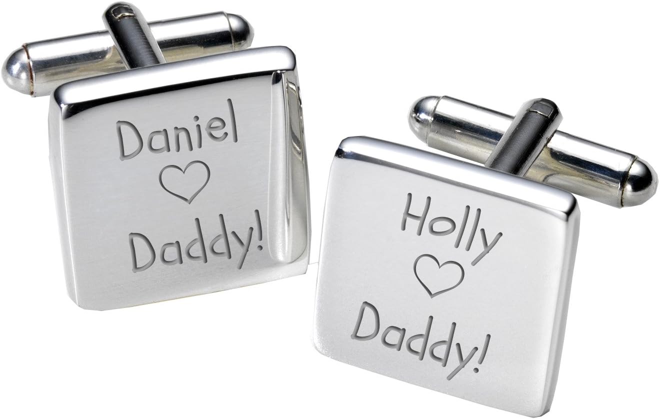 A2DAD002-Who loves Daddy Cufflinks-Personalised-Mens-Gift-Engraved - Square-Birthday-Fathers day-Christmas