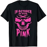 Breast Cancer Awareness Month Halloween Skull Pink Ribbon T-Shirt