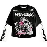 SOLY HUX Men's Graphic Tees Long Sleeve Crewneck Color Block 2 in 1 T Shirt Y2k Vintage Streetwear Tops