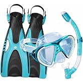 Hawaii Divers Leilani Mask Snorkel and Fin Set, Adult Snorkeling Gear, Dual-Window Tempered Glass Mask, Dry-Top Snorkel, Adjustable Fins, Travel Snorkel Set