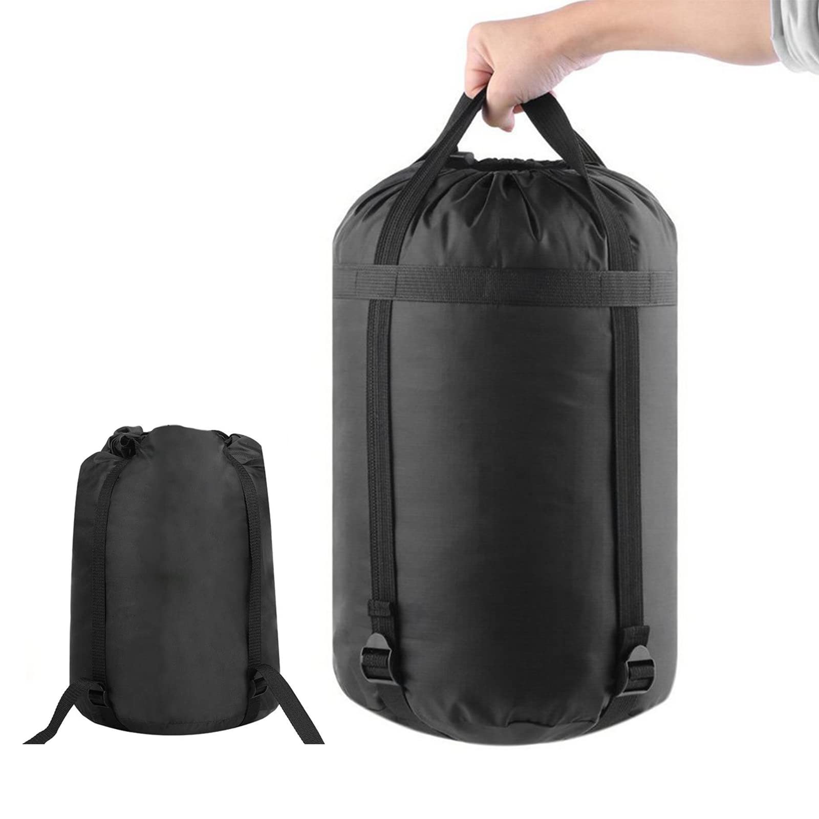 YINXN Ultralight Waterproof Sleeping Bag Compression Sack - 46L Black Nylon Stuff Sack for Camping, Hiking, Backpacking & Travel Gear