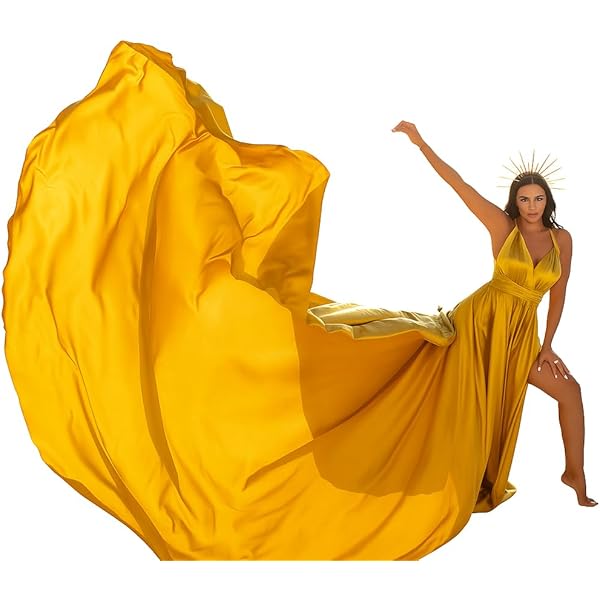 Gold Long FlyingDress, Flying Dresses for Photoshoot, Long Train,  Photoshoot Dress, Flowy Dres, Satin Dress, Flying Dresses, Gift for Her at  Amazon Women's Clothing store
