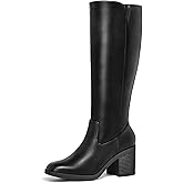 mysoft Women's Knee High Boots Square Toe Chunky Block Stacked Heel Tall Boots with Side Zipper