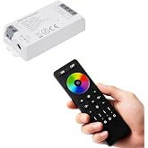 Shine Decor RGB Controller Kit Work with DC5V/DC12V/DC24V Max 12A RGB LED Strip, Support PWM 5050SMD FCOB COB SCOB, 2.4GHz RF Wireless Remote, 4 Zones Group Control