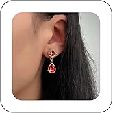 Erimberate Bohemian Ruby Teardrop Earrings Gold Ruby Crystal Dangle Earrings Red Cz Oval Drop Earrings Retro Rhinestone Pearl Stud Earrings Jewelry for Women