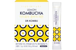 JAAEIN KOMBUCHA DRINK Lemon Kombucha Tea, 30 sticks x 5 grams, Zero Sugar, Health Ade, Sparkling Fermented Tea Powdered Mix, Live Probiotics & Prebiotics, Healthy Drinks, Product of Korea