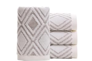 Pidada Hand Towels Set of 4 Diamond Pattern 100% Cotton Absorbent Soft Decorative Towel for Bathroom (Beige Brown)
