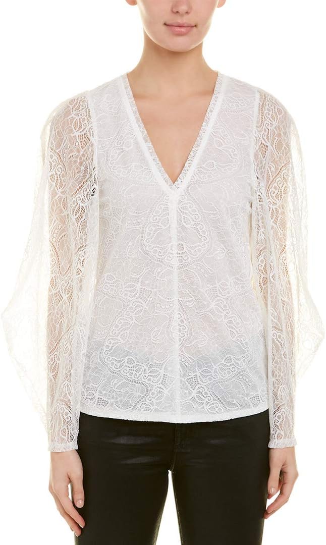 BCBGMAXAZRIA Women's Sheer Sleeve Lace Top Shirt, Off White, XSmall