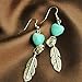 Elogoog Vintage Long Tassel Feather Beads Drop Pendant Fringed Earring Fish Hook Earrings (Green)