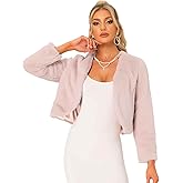 Allegra K Cropped Jacket for Women's Faux Fur with Pockets Long Sleeve Open Front Wedding Bolero Gowns Coat