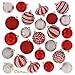 Festive 60 Piece Ball Christmas Ornament Set, Red & Silver