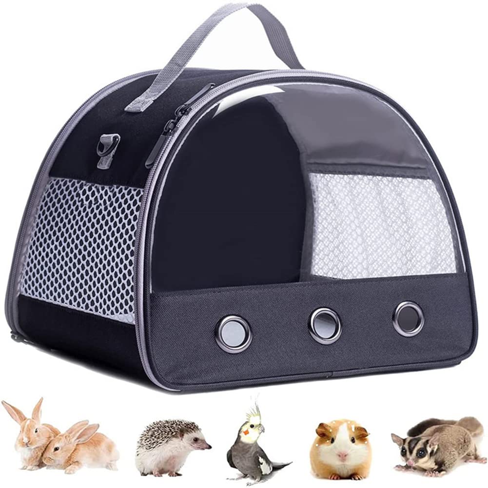 IDAHSOR Small Animal Carrier Bag, Outdoor Travel Bag Zipper Breathable Outgoing Pet Bags with Soft Mat, Shoulder Straps,Fit for Hamster, Guinea Pig, Chinchilla,Squirrel, Bunny,Bearded Dragon (Black)