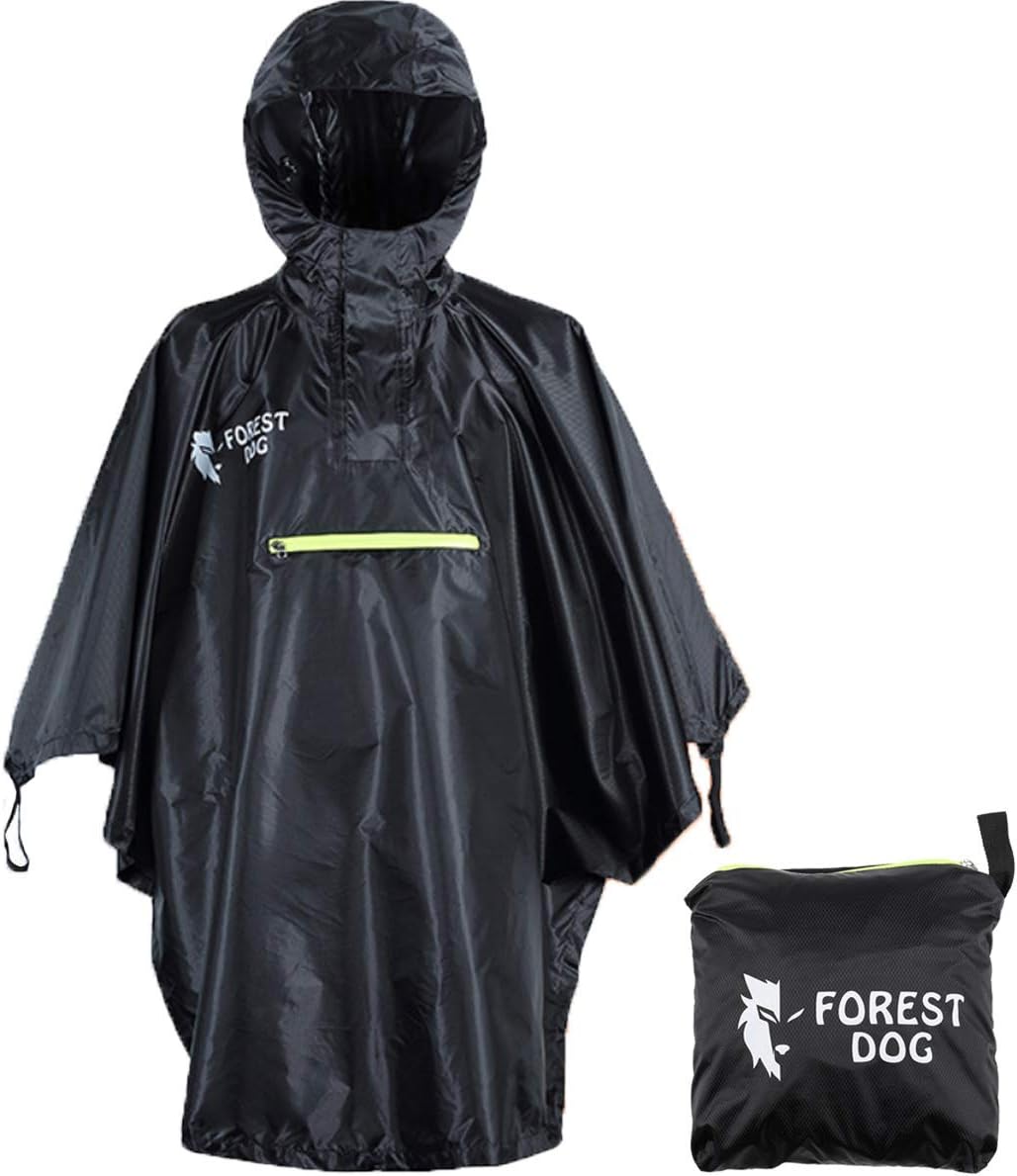 SKYSPER Rain Poncho Adult Waterproof Black Hooded Raincoat Multi-Use for Outdoor Camping Climbing Hiking Cycling