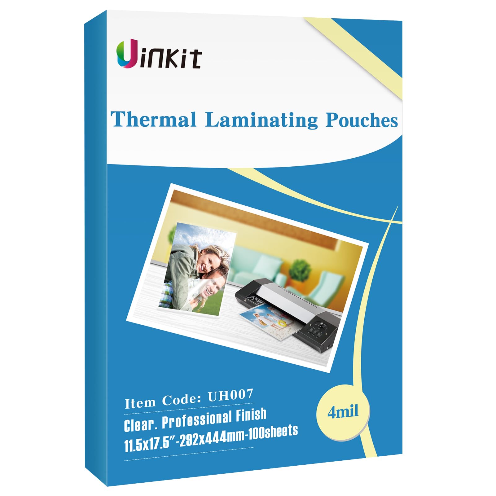 Photo 1 of **FACTORY SEALED** Uinkit 100 Pack Thermal Laminating Pouches 4mil Hold 11x17 inches Menu Tabloid Size Laminating Sheets 11.5X17.5inches Clear Glossy, Lamination Sheets Paper for Laminator Rounded Corner