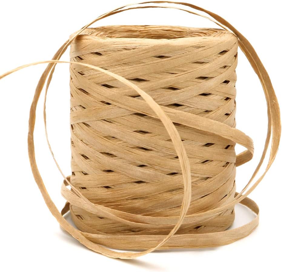 jijAcraft Raffia Paper Twine String, 200M Matte Paper Ribbon, 1/4 Inch Wide Packing String for Gift Wrapping