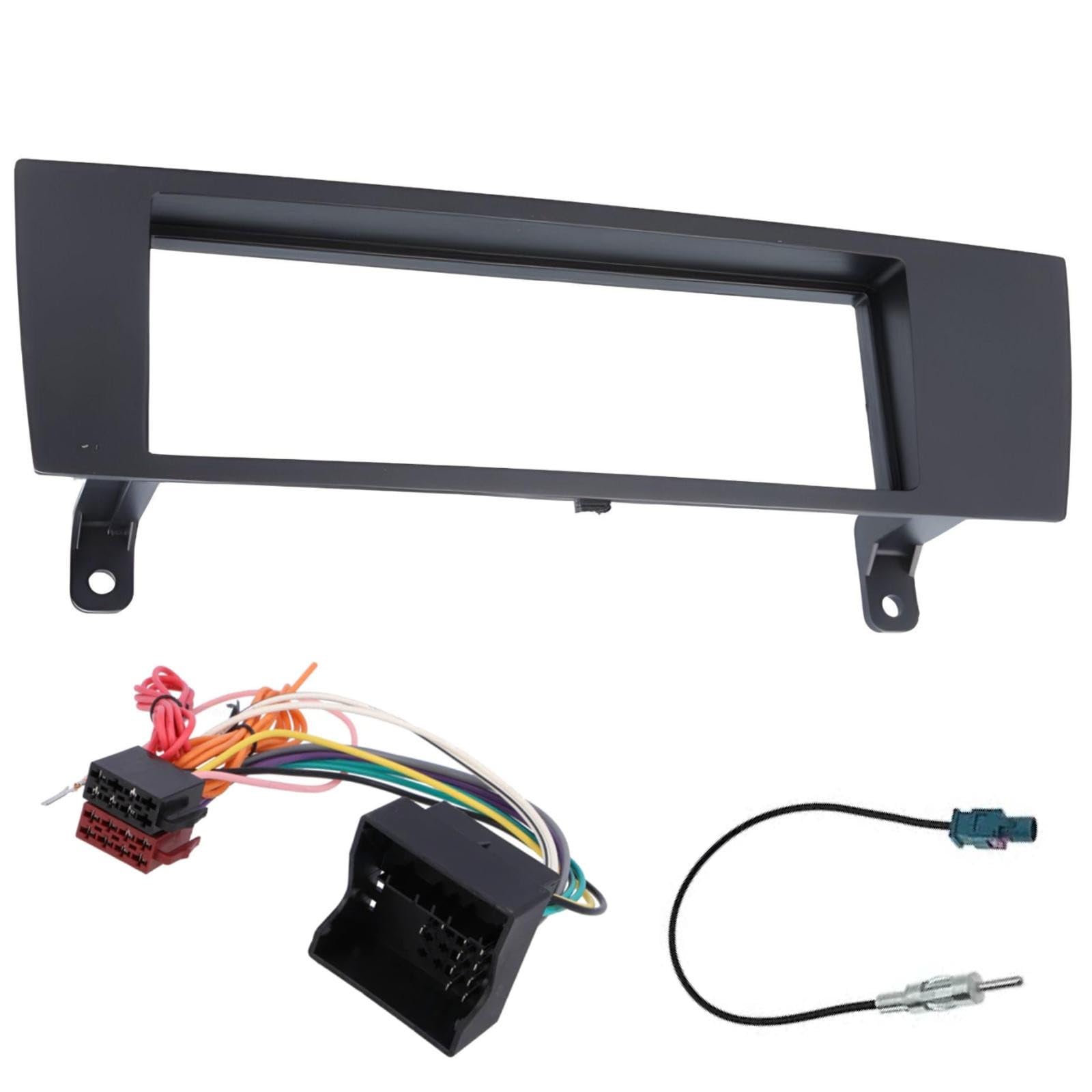 Sound-way Single DIN Car Radio Frame Installation Kit, 1 DIN Front Panel Frame, ISO Connector Cable, Antenna Adapter, compatible with BMW 1 and 3 series, X1, Z4