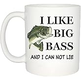 Rogue River Tactical Coffee Mug I Like Big Bass Funny Fishing Novelty Cup Gift For Men, Dad, Grandpa and Fisherman