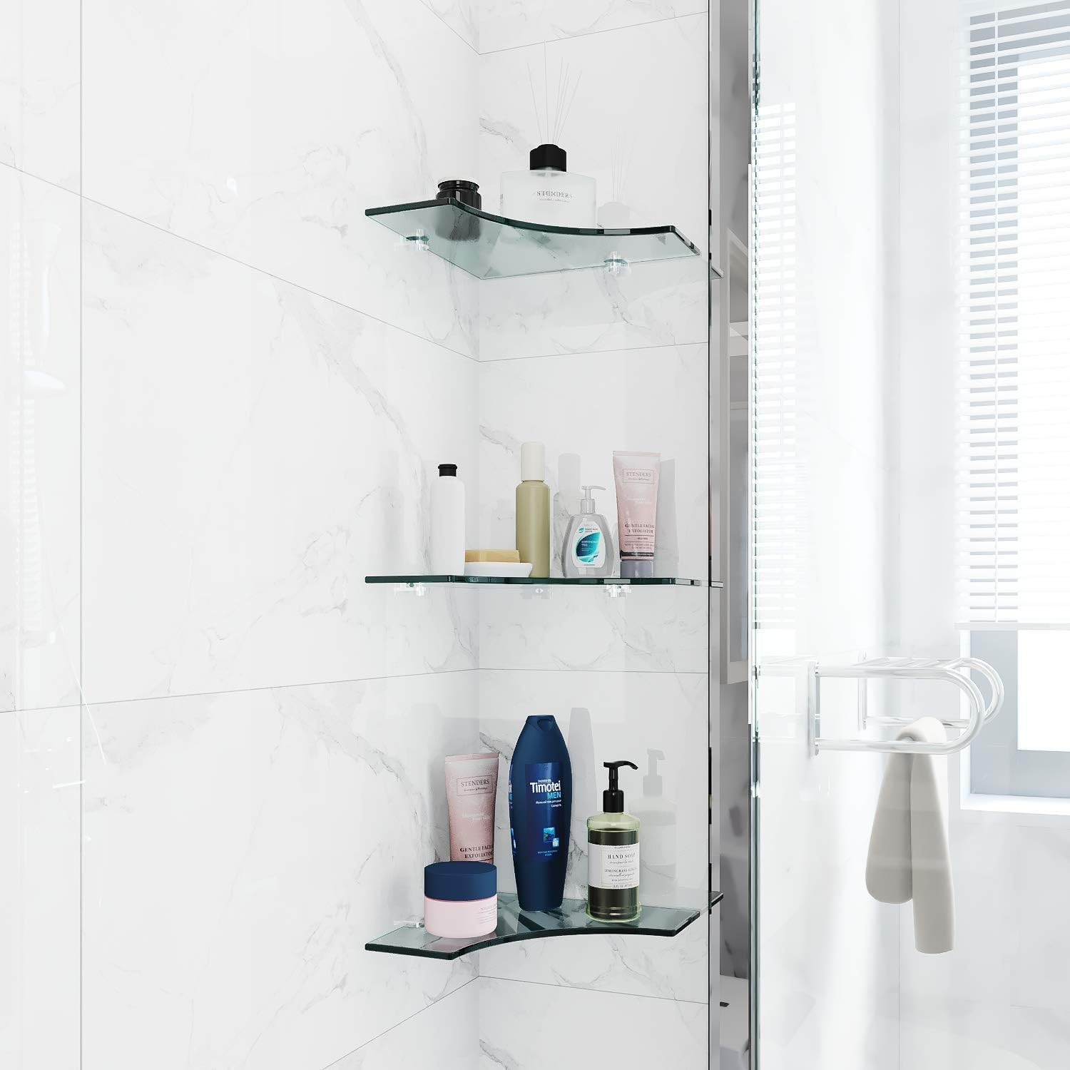 Bath Wall Mounted Corner Glass Shelf Glass Shelf For Kitchen Premium Quality 6 Mm Tempered Glass Bathroom Bedroom Shower Glass Bathroom Shelves Bathroom Shelves