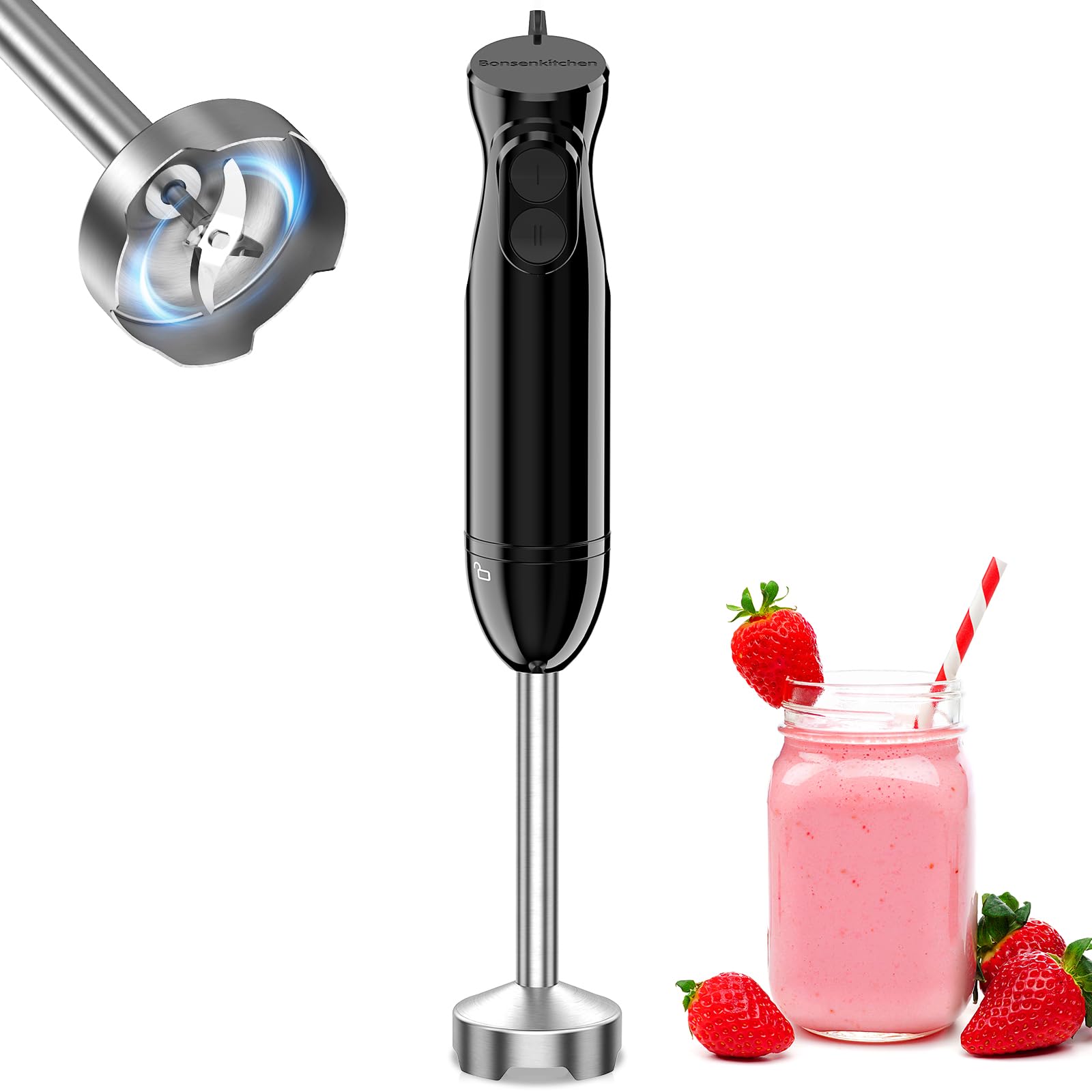 Bonsenkitchen Electric Hand Blender, 2 S...