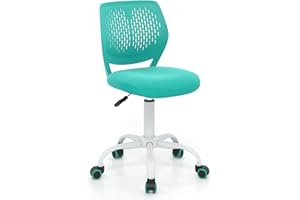 Giantex Kids Desk Chair, Armless Mesh Children Study Seat, Swivel Teen Desk Computer Chair with Adjustable Height & Lumbar Support, Turquoise