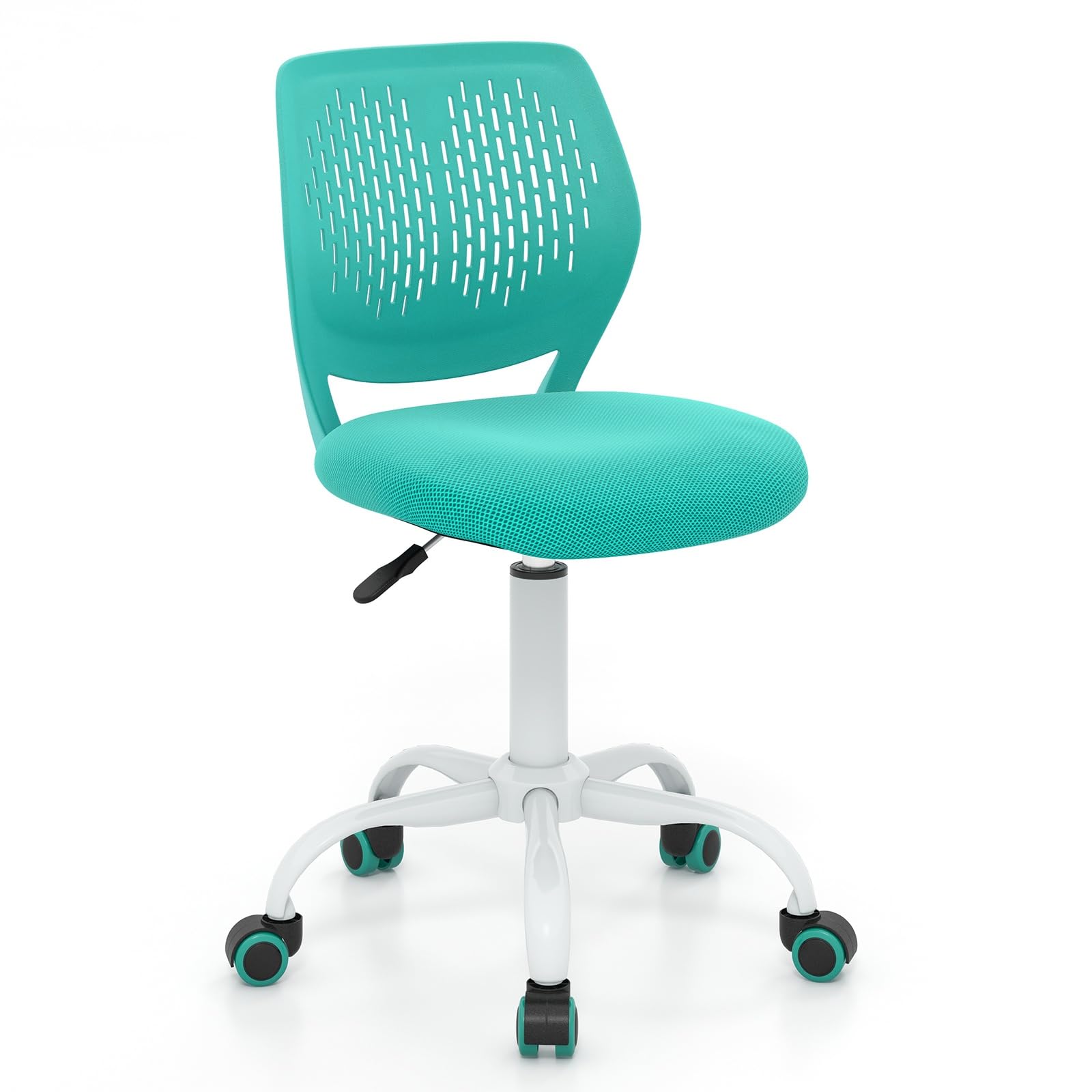 Photo 1 of *reference image**Giantex Kids Desk Chair, Armless Mesh Children Study Seat, Swivel Teen Desk Computer Chair with Adjustable Height & Lumbar Support, Turquoise